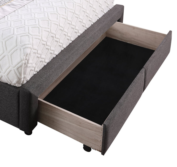 Lit rembourré Beck en tissu gris foncé avec rangement et capitonnage à boutons - format très grand lit