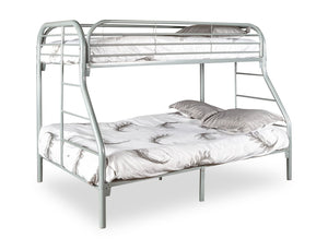 Lits superposés Logan pour enfants avec échelles et garde-corps, métal gris - simple et double