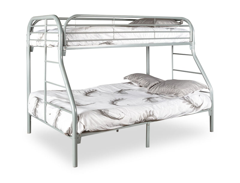 Lits superposés Logan pour enfants avec échelles et garde-corps, métal gris - simple et double