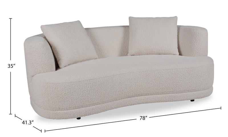 Causeuse arrondie Moon de 78 po en tissu avec coussins décoratifs - blanc amande laineux