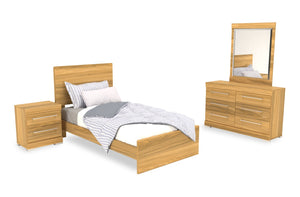 Ensemble de chambre à coucher Riley 6 pièces avec lit à panneaux, commode, miroir et table de nuit, fabriqué au Canada, naturel - format lit simple