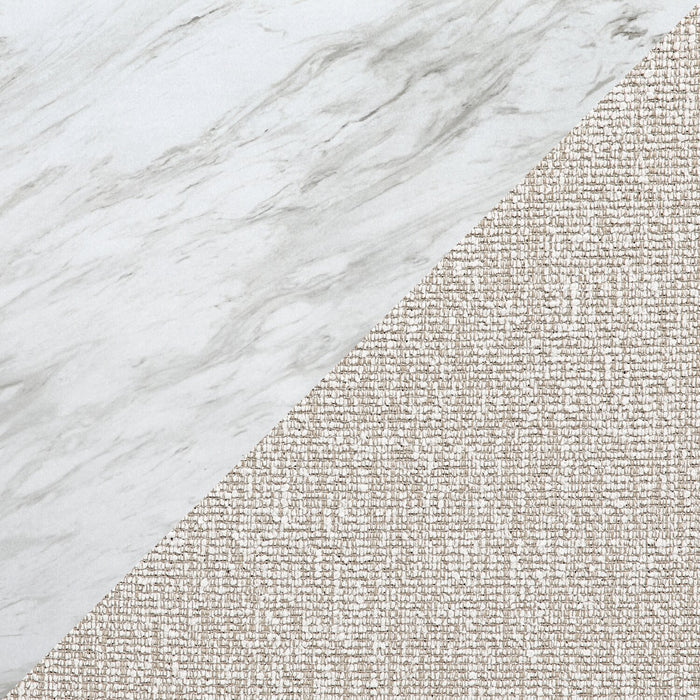 Ensemble de salle à manger Vega 7 pièces avec table de 82 po (L), imitation de marbre, base piédestal et 6 chaises - naturel et blanc