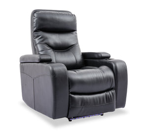 Fauteuil à inclinaison électrique Glow de 33 po en tissu avec accoudoirs de rangement - noir