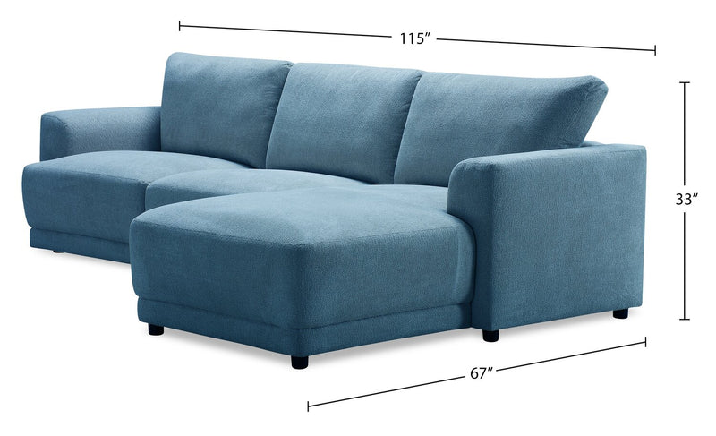 Sofa sectionnel modulaire de droite Voyage 3 pièces en tissu avec coussins de dossier amovibles - bleu