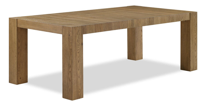 Ensemble de salle à manger Lotus 5 pièces en bois avec table de 82 po (L) et 4 chaises en tissu - naturel et gris
