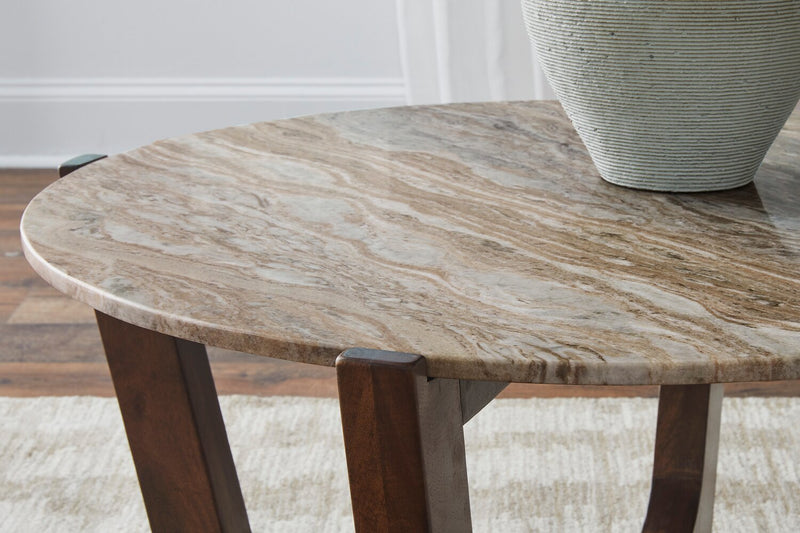 Table à café moderne Haydon de 36 po avec marbre naturel - brun chaleureux