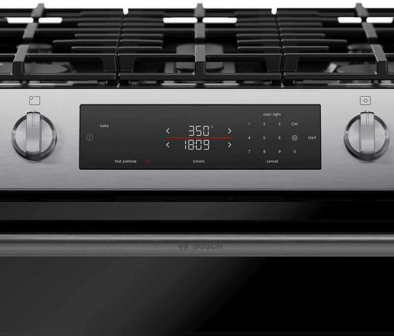 Cuisinière à gaz Bosch série 100 de 5,8 pi3 et de 30 po avec préchauffage rapide et friture à air - acier inoxydable - HGF1050MUC