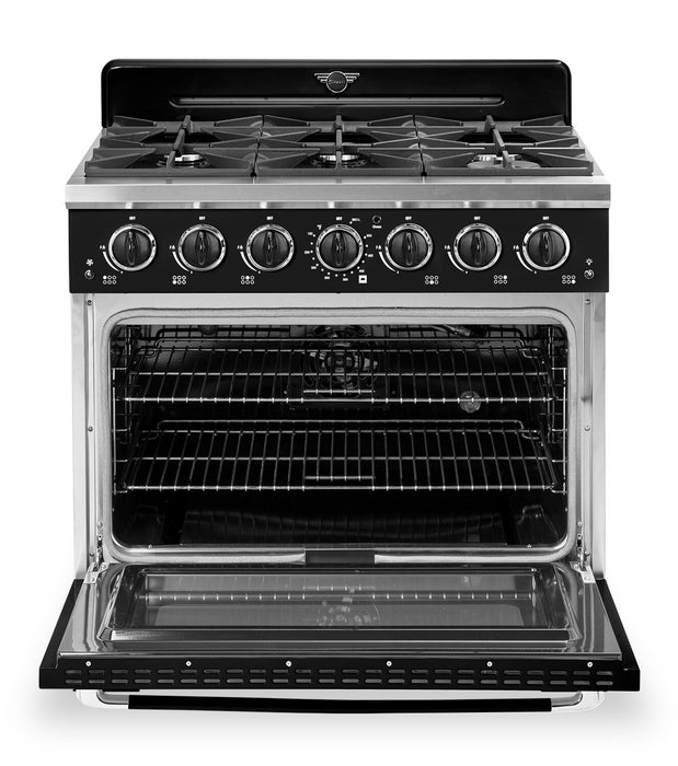 Cuisinière à gaz Classic Rétro par Unique de 36 po et de 5,2 pi3 à 6 brûleurs avec convection - noir minuit - UGP-36CR B