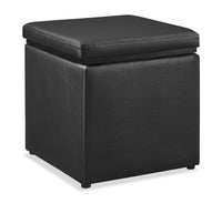  Pouf de rangement carré Manitoba de 18 po en similicuir - noir