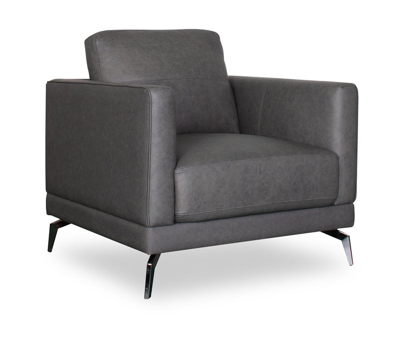 Fauteuil Melrose de 36,5 po en cuir véritable de qualité supérieure avec pattes en métal - gris