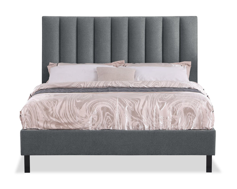 Tête de lit rembourrée Amos en tissu anthracite en canaux - format lit double