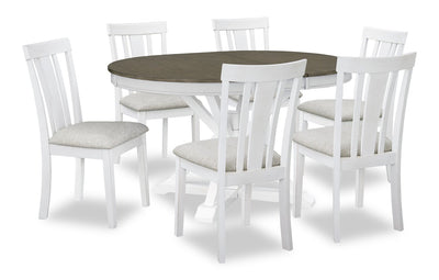 Brook 7pc Dining Set with Table & 6 Chairs, 42-54"W Extension, Round - White/Brown | Ensemble de salle à manger Brook 7 pièces avec table ronde, rallonge de 42 po à 54 po (L) et 6 chaises - blanc et brun