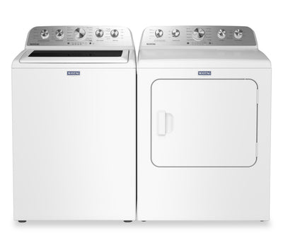 Maytag 5.5 Cu Ft. Top Load Impeller Washer with Pet Pro Option and 7.0 Cu Ft. Gas Dryer – White | Laveuse à chargement par le haut 5,5 pi³ avec turbine et option Animal Pet Pro et sécheuse à gaz 7,0 pi³ de Maytag - blanches