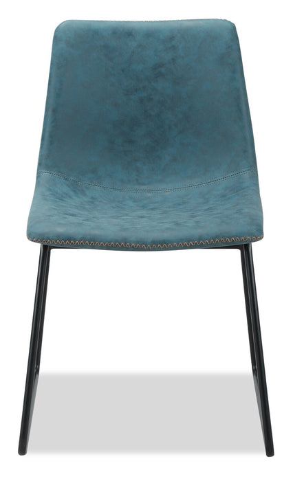 Chaise de salle à manger Tess en tissu d’apparence cuir et en métal - bleue