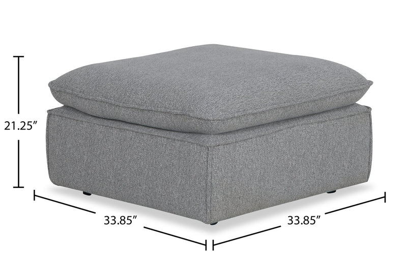 Pouf Farah de 33,85 po en tissu de chenille avec coussin en duvet et plumes - argenté