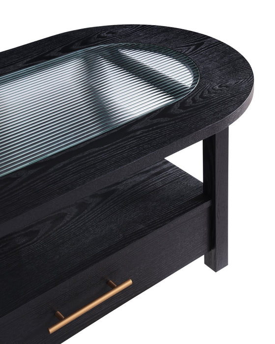 Table à café Dalton de 47.5 po avec dessus en verre et tiroir - noire 