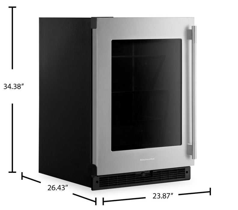 Réfrigérateur sous le comptoir KitchenAid 24\" 5,2 pi³ avec porte en verre – KURL324SSB
