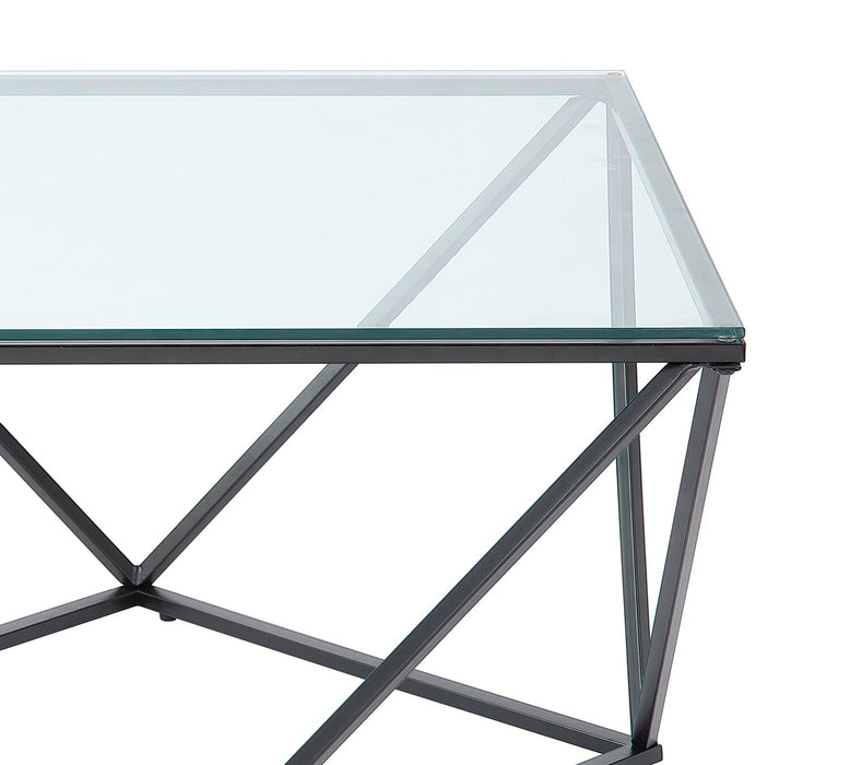 Table à café moderne Prism de 31,5 po avec dessus en verre - verre avec base en métal 