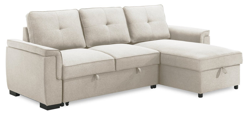 Sofa-lit sectionnel réversible Eden 2 pièces en tissu avec fauteuil long de rangement et coussins de dossier amovibles - taupe