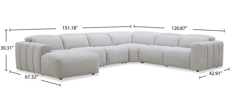 Sofa sectionnel de gauche à inclinaison électrique Presidio 6 pièces - poudre