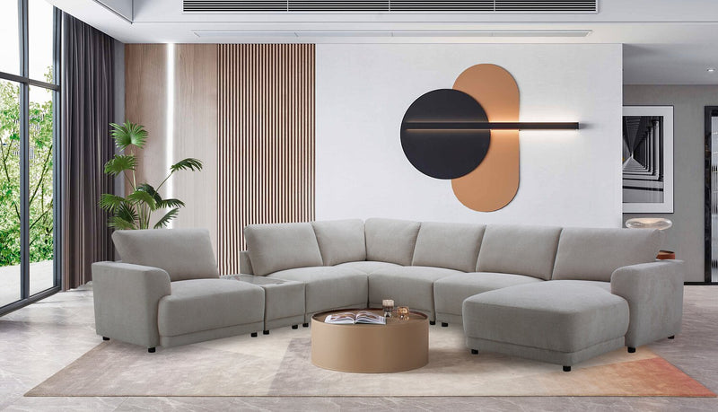 Sofa sectionnel modulaire de droite Voyage 7 pièces en tissu avec console et coussins de dossier amovibles - taupe