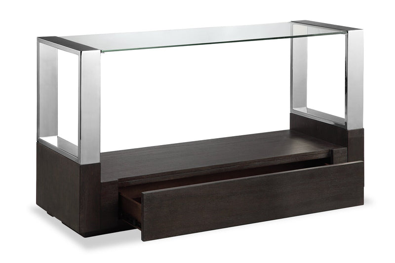 Table de salon moderne Perrin de 50 po avec dessus de table en verre, rangement et tablette - graphite