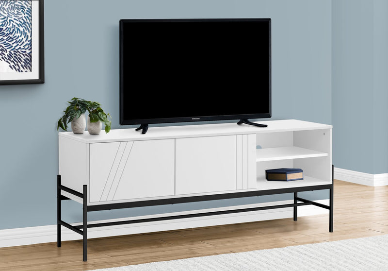 Meuble pour téléviseur moderne Jae de 59 po avec rangement et système de gestion des câbles pour téléviseurs jusqu’à 65 po - blanc