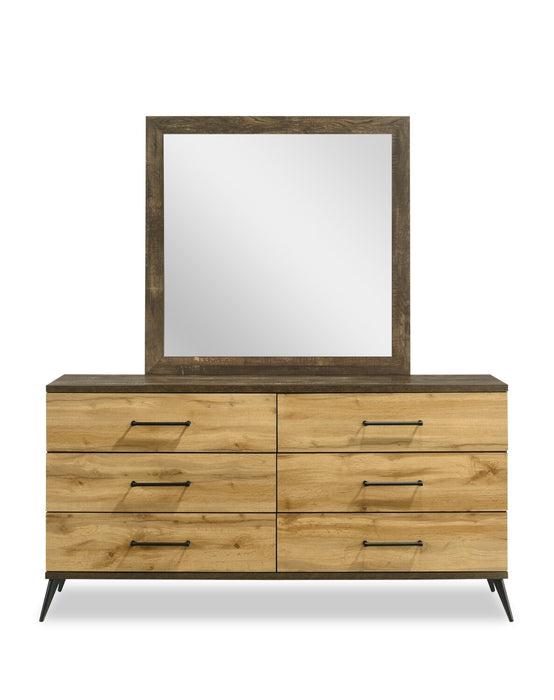Ensemble de chambre à coucher Silas 5 pièces brun rustique avec lit plateforme, commode, miroir et éclairage à DEL - format très grand lit