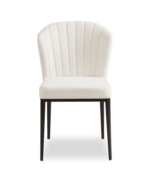Ensemble de salle à manger Zoe 5 pièces avec table ronde de 47 po (L), dessus en verre, base géométrique en métal et 4 chaises - noir et ivoire
