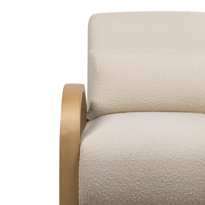 Fauteuil d’appoint Loft de 27,55 po en tissu bouclé avec coussin décoratif, accoudoirs et pattes en bois - blanc