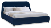  Lit plateforme rembourré Mave en tissu de velours bleu - format très grand lit