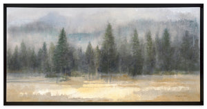 Peinture acrylique encadrée « Misty Pines » - 33 po x 63 po