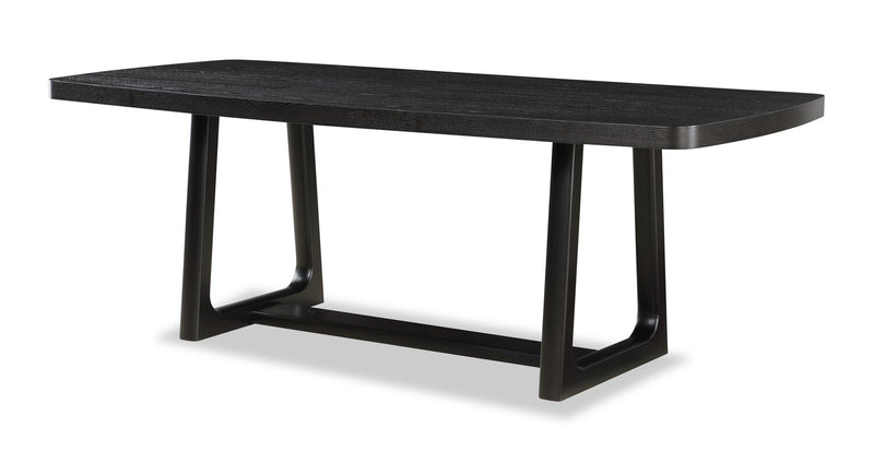 Ensemble de salle à manger Alma 5 pièces avec table de 86 po (L), base à tréteaux et 4 chaises - anthracite noir et blanc
