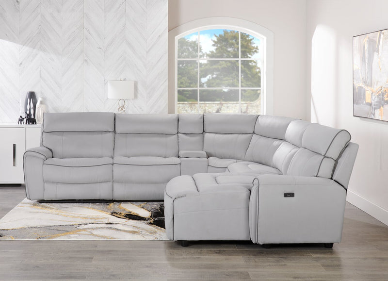 Sofa sectionnel de droite à inclinaison électrique Newport de Cindy Crawford Home 6 pièces en suédine - gris