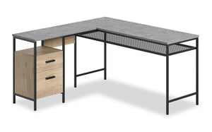 Bureau en forme de L Bradley de 55,91 po avec armoire - chêne clair