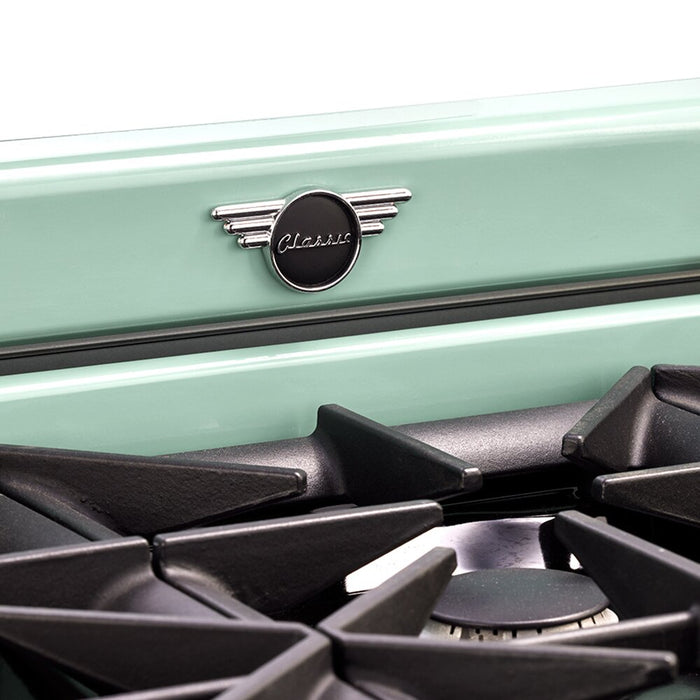 Cuisinière à gaz Classic Rétro par Unique de 36 po et de 5,2 pi3 à 6 brûleurs avec convection - vert menthe estival - UGP-36CR LG