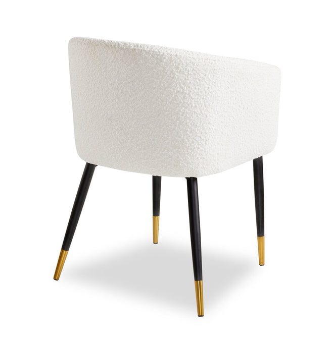 Chaise de salle à manger Gem en tissu bouclé et en métal avec touches dorées - blanche