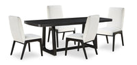  Ensemble de salle à manger Alma 5 pièces avec table de 86 po (L), base à tréteaux et 4 chaises - anthracite noir et blanc
