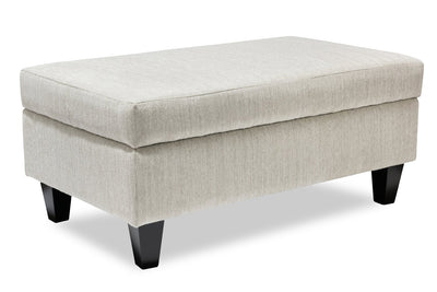 Made in Canada Nofia 44" Chenille Fabric Storage Ottoman with Wood Legs - Linen Beige | Pouf de rangement Nofia de 44 po fabriqué au Canada en tissu de chenille avec pattes en bois - beige lin