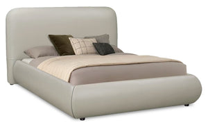Lit plateforme rembourré moderne Luka en tissu de cuir végétalien taupe - format lit double