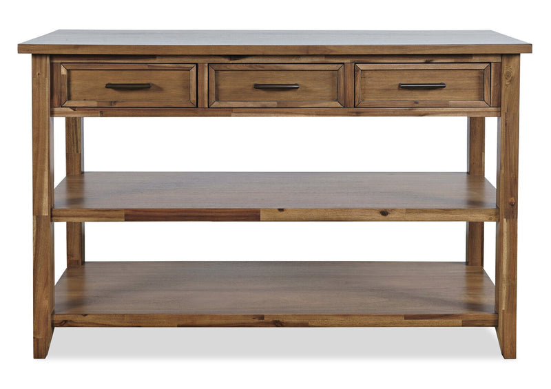 Table de salon rustique Nathan de 50 po avec rangement et tablette - brun clair