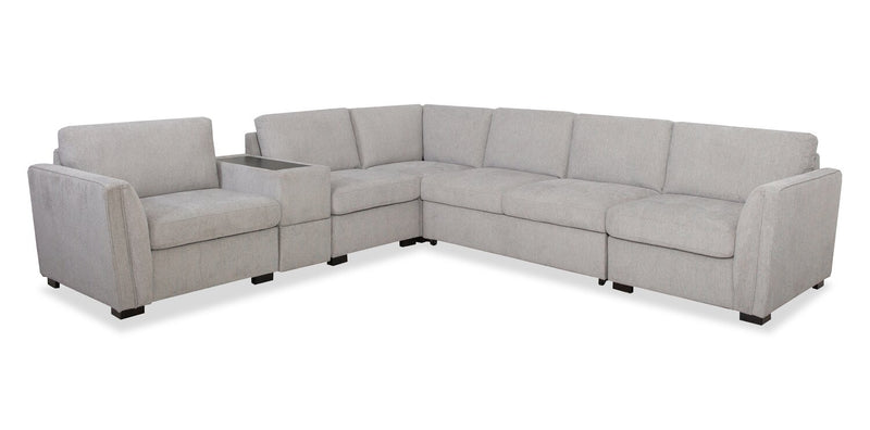 Sofa sectionnel Vault 6 pièces avec causeuse-lit et 3 fauteuils longs de rangement - gris