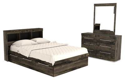 Riley Mates Bed 5pc Set with Bookcase Headboard, Dresser & Mirror, Grey - Full Size | Ensemble lit matelot Riley 5 pièces avec tête de lit bibliothèque, commode et miroir, gris - format lit double