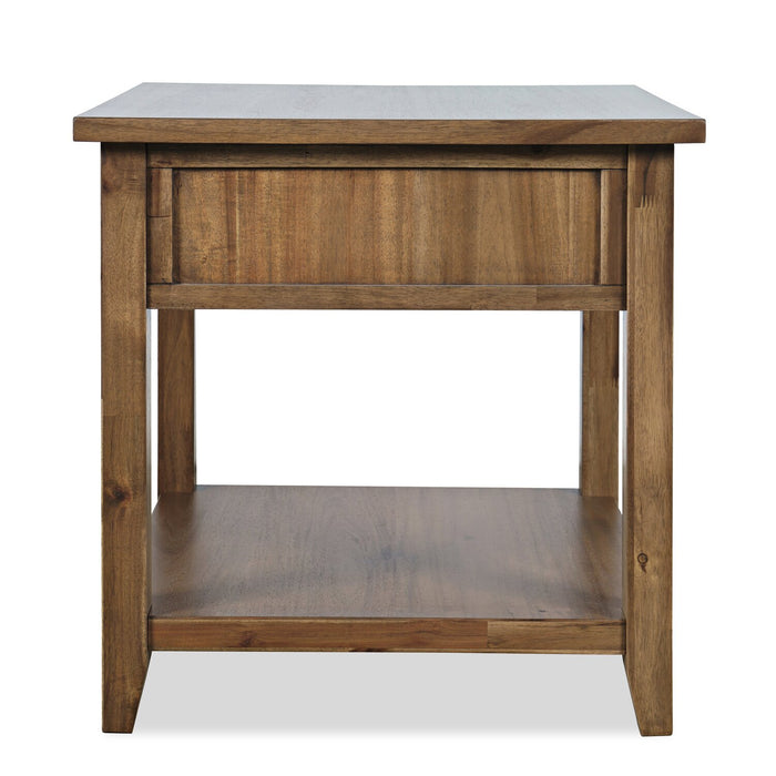 Table de bout rustique Nathan de 24 po avec rangement et tablette - brun clair