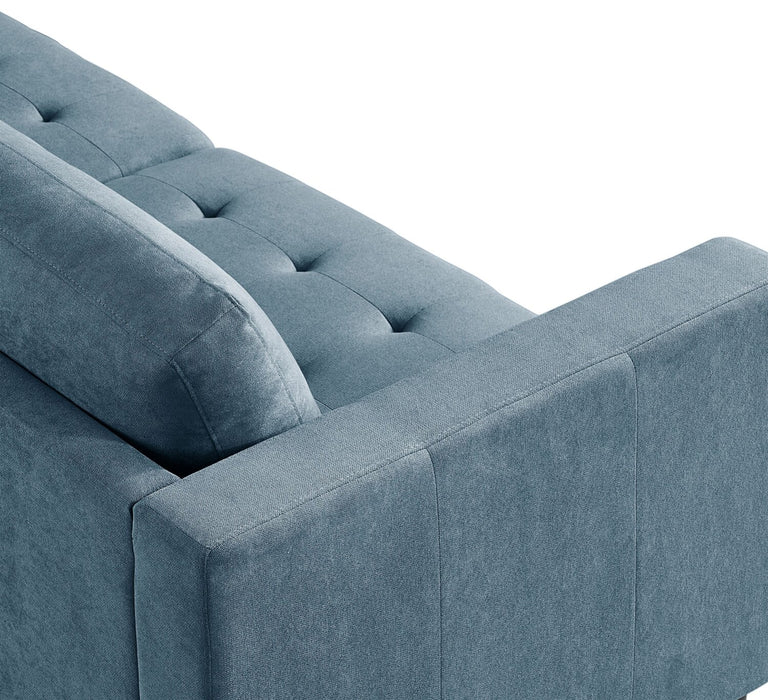 Sofa sectionnel de droite Metro 2 pièces en tissu avec fauteuil long et coussins de siège capitonnés - bleu denim