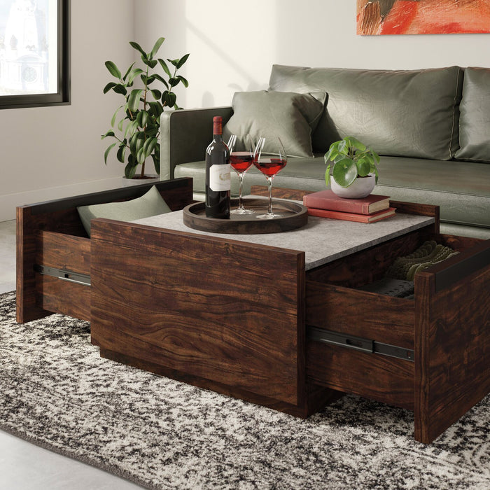 Table à café moderne Benson de 31 po avec rangement - brun foncé et grise