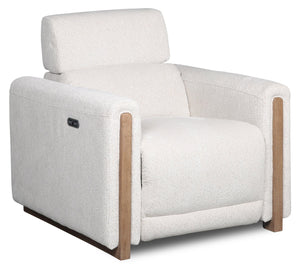 Fauteuil à inclinaison électrique Sable de 38 po en tissu de chenille avec appuie-tête électrique et port USB - blanc albâtre