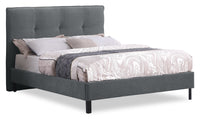  Lit plateforme Amos rembourré en tissu anthracite avec tête de lit capitonnée - format grand lit