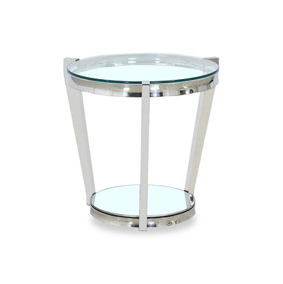 Yonge 22" Modern Round Glass Top End Table with Shelf - Chrome Finish with Stainless Steel | Table de bout ronde moderne Yonge de 22 po avec dessus en verre et tablette - fini chromé avec acier inoxydable