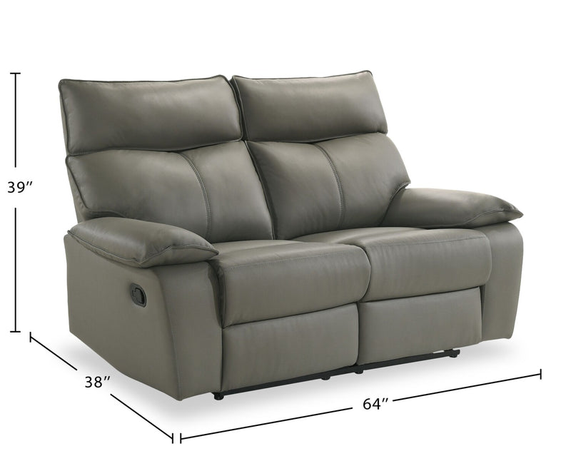 Causeuse inclinable Matteo de 64 po en cuir véritable - gris Aviarah